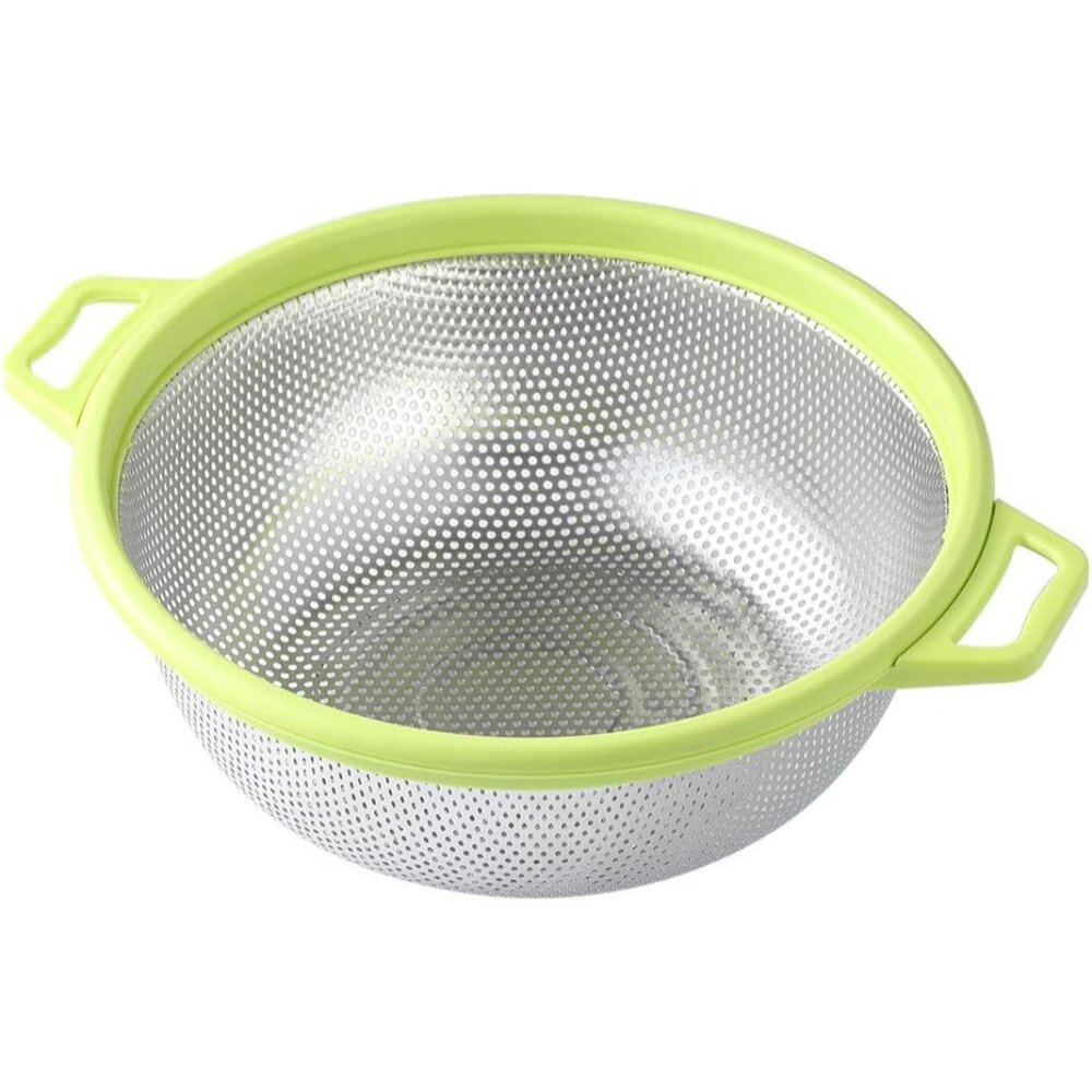 Stainless Steel Colander With Handle and Legs, Large Metal Green Strainer for Pa